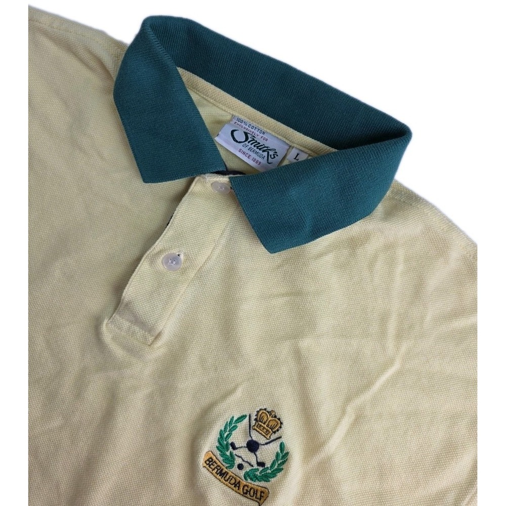 SMITH'S of BERMUDA 100% COTTON MEN YELLOW GOLF‎ POLO, LOGO, LARGE, VTG